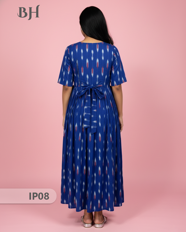 Pochampally Ikkath Feeding Frock – Blue Cotton Frock with Half Lining