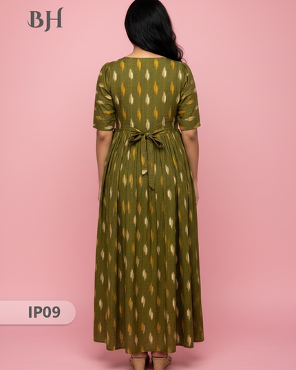 Pochampally Ikkath Feeding Frock – Green Cotton Frock with Half Lining