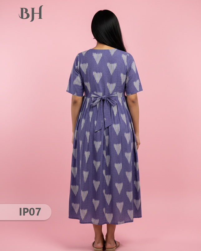 Pochampally Ikkath Feeding Frock – Light Voilet Cotton Frock with Half Lining