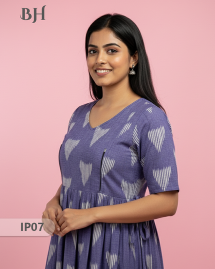 Pochampally Ikkath Feeding Frock – Light Voilet Cotton Frock with Half Lining