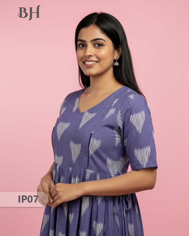 Pochampally Ikkath Feeding Frock – Light Voilet Cotton Frock with Half Lining