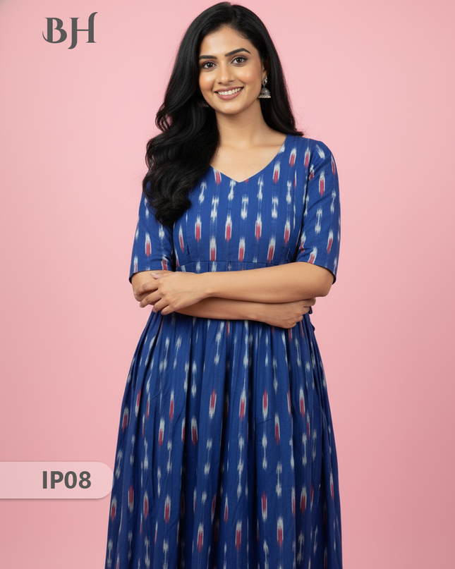 Pochampally Ikkath Feeding Frock – Blue Cotton Frock with Half Lining
