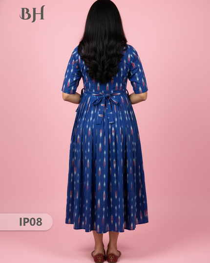Pochampally Ikkath Feeding Frock – Blue Cotton Frock with Half Lining