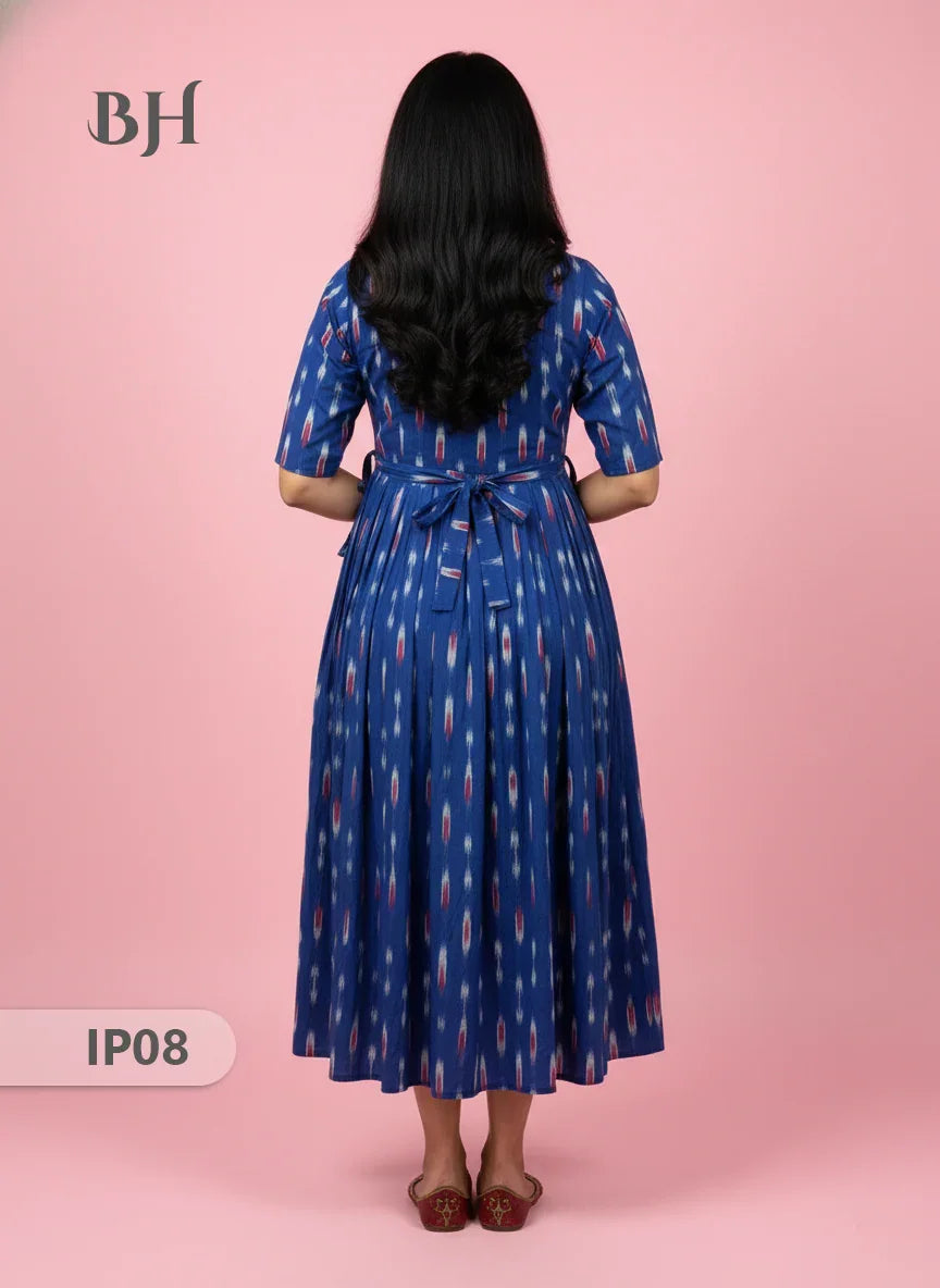 Pochampally Ikkath Feeding Frock – Blue Cotton Frock with Half Lining