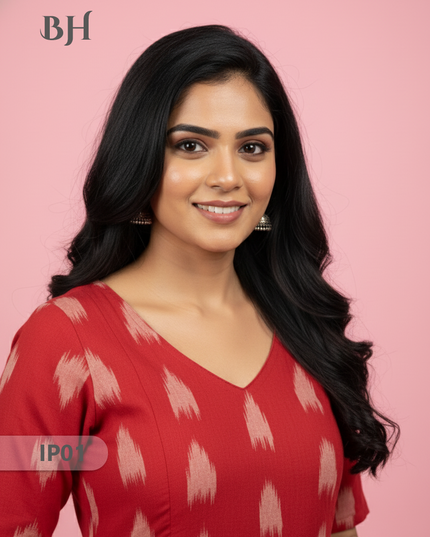 Pochampally Ikkath Feeding Frock – Red Cotton Frock with Half Lining