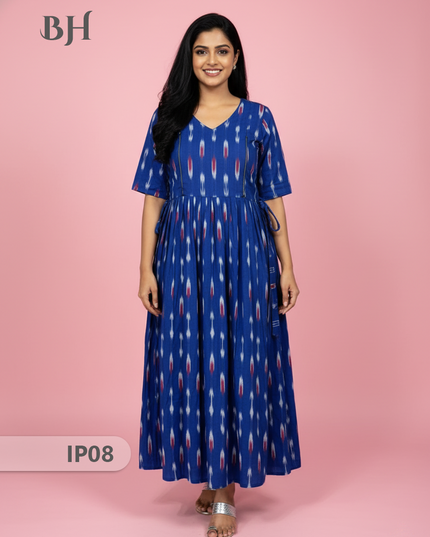 Pochampally Ikkath Feeding Frock – Blue Cotton Frock with Half Lining