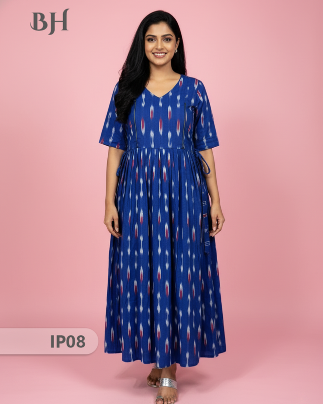 Pochampally Ikkath Feeding Frock – Blue Cotton Frock with Half Lining