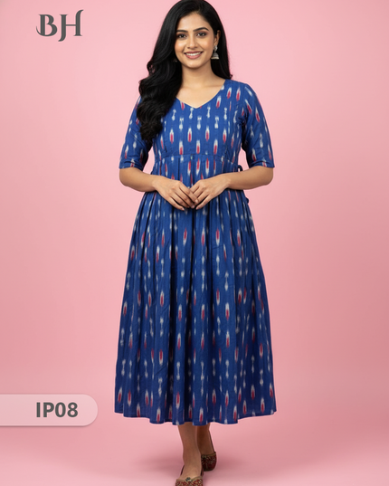 Pochampally Ikkath Feeding Frock – Blue Cotton Frock with Half Lining