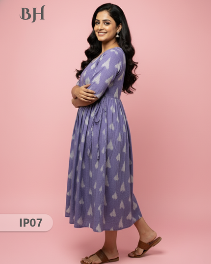 Pochampally Ikkath Feeding Frock – Light Voilet Cotton Frock with Half Lining