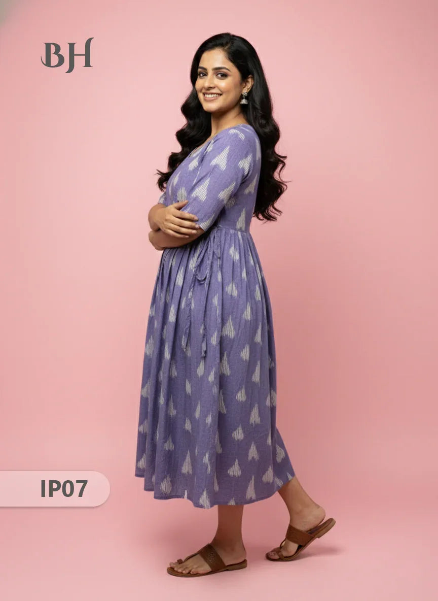 Pochampally Ikkath Feeding Frock – Light Voilet Cotton Frock with Half Lining