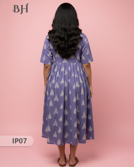Pochampally Ikkath Feeding Frock – Light Voilet Cotton Frock with Half Lining