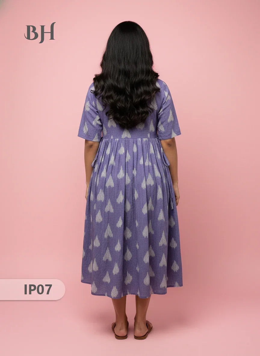 Pochampally Ikkath Feeding Frock – Light Voilet Cotton Frock with Half Lining