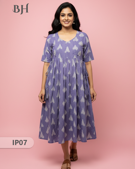 Pochampally Ikkath Feeding Frock – Light Voilet Cotton Frock with Half Lining