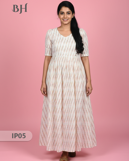 Pochampally Ikkath Feeding Frock – White Cotton Frock with Half Lining