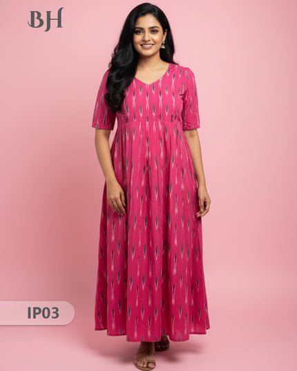 Pochampally Ikkath Feeding Frock – Pink Cotton Frock with Half Lining