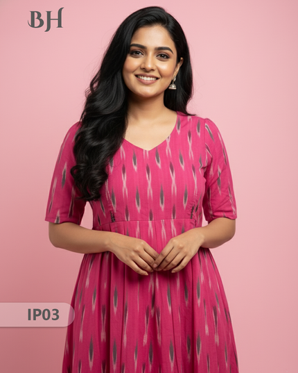 Pochampally Ikkath Feeding Frock – Pink Cotton Frock with Half Lining