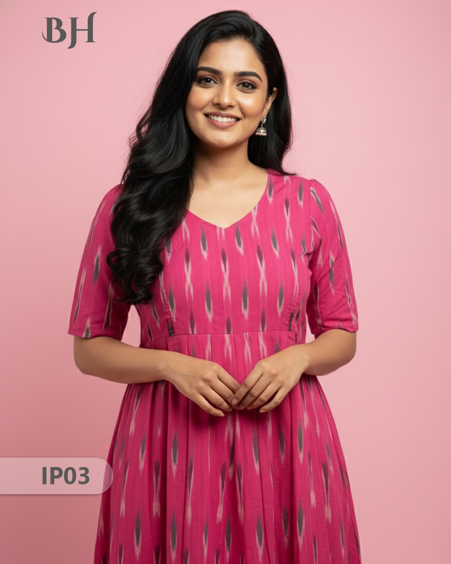 Pochampally Ikkath Feeding Frock – Pink Cotton Frock with Half Lining