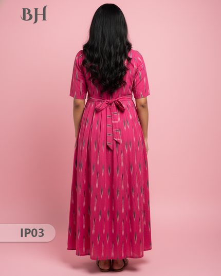 Pochampally Ikkath Feeding Frock – Pink Cotton Frock with Half Lining