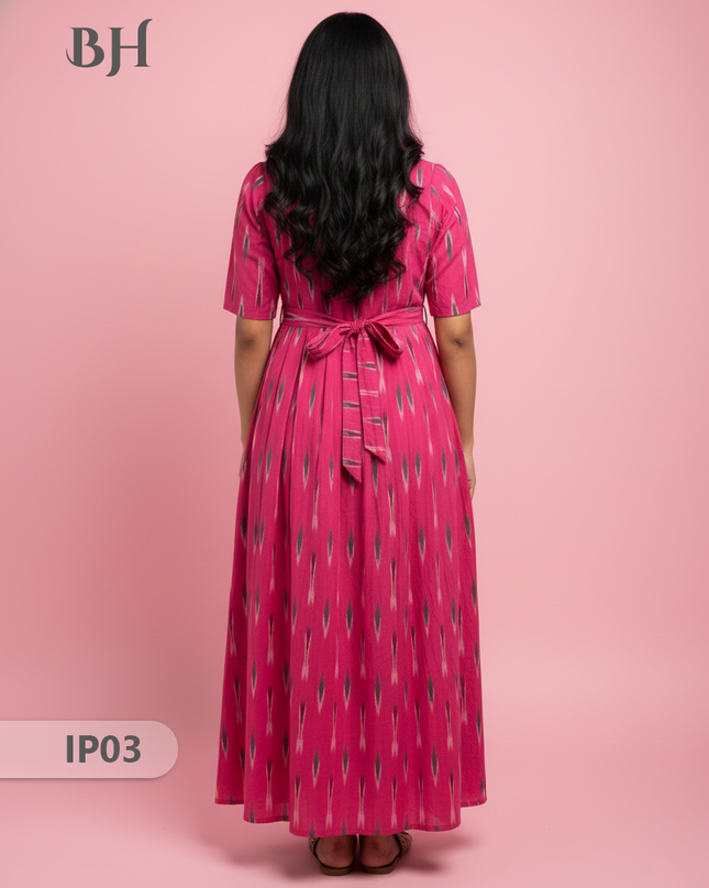 Pochampally Ikkath Feeding Frock – Pink Cotton Frock with Half Lining
