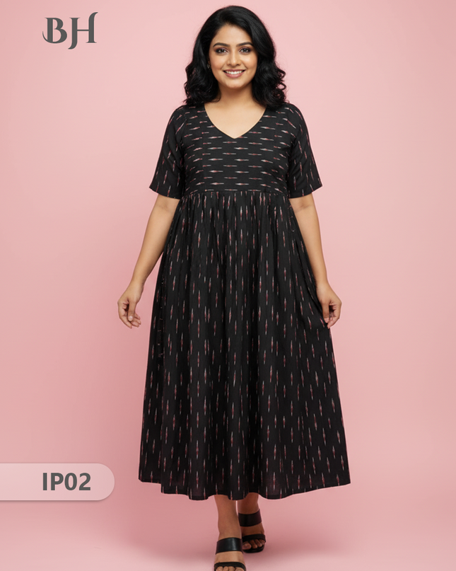 Pochampally Ikkath Feeding Frock – Black Cotton Frock with Half Lining