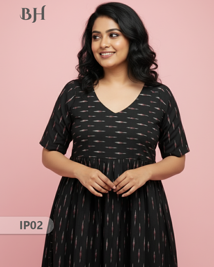 Pochampally Ikkath Feeding Frock – Black Cotton Frock with Half Lining