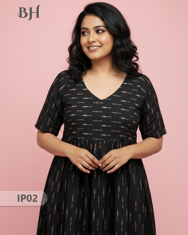 Pochampally Ikkath Feeding Frock – Black Cotton Frock with Half Lining