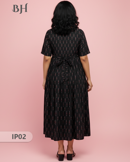 Pochampally Ikkath Feeding Frock – Black Cotton Frock with Half Lining