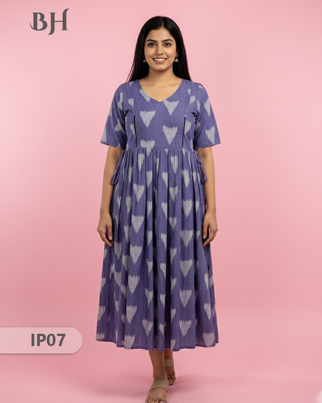 Pochampally Ikkath Feeding Frock – Light Voilet Cotton Frock with Half Lining