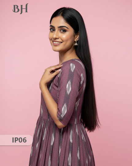 Pochampally Ikkath Feeding Frock – Dusky Purple Cotton Frock with Half Lining