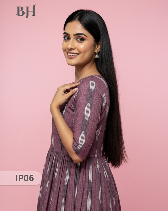Pochampally Ikkath Feeding Frock – Dusky Purple Cotton Frock with Half Lining