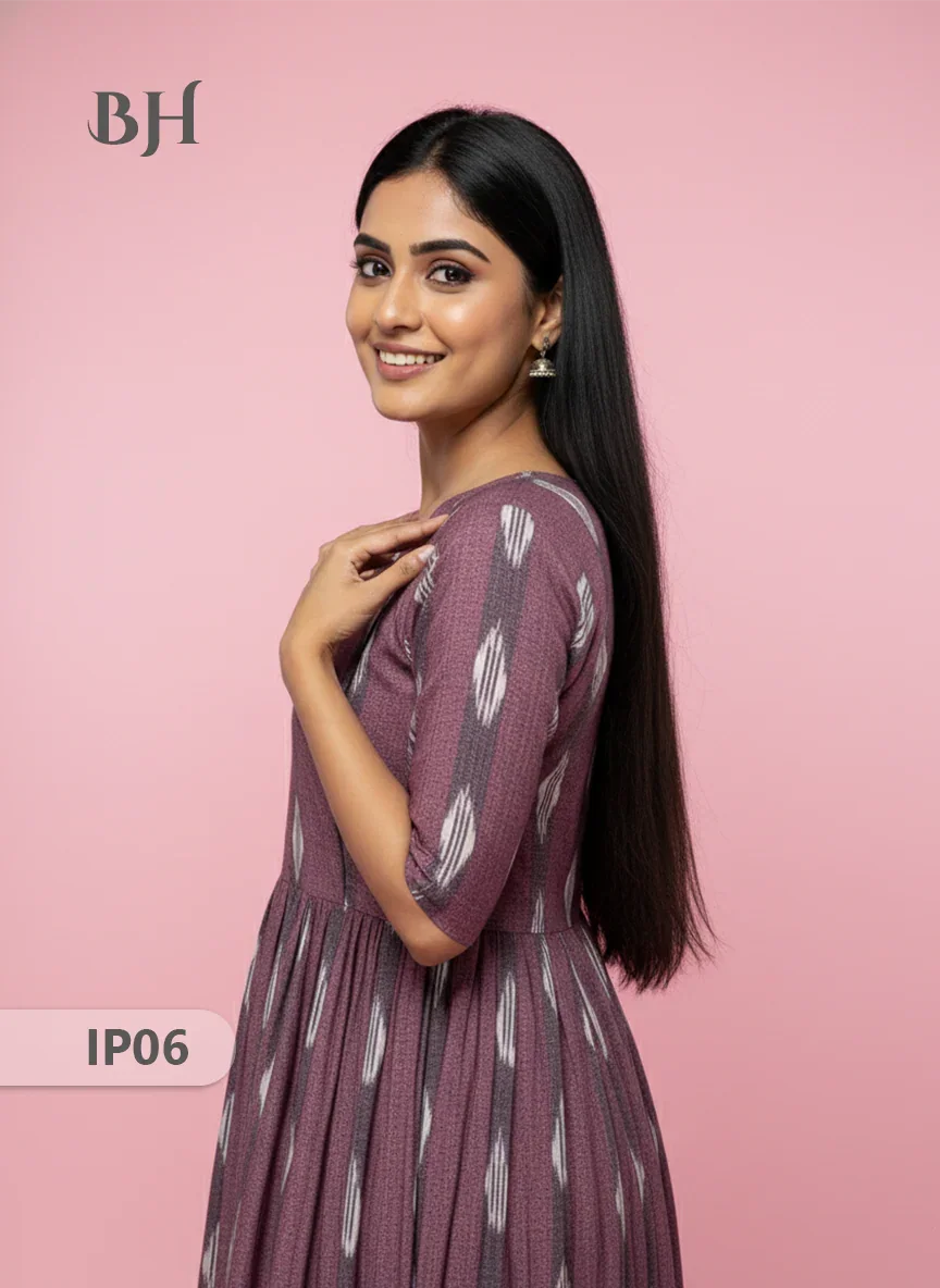 Pochampally Ikkath Feeding Frock – Dusky Purple Cotton Frock with Half Lining