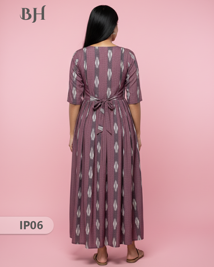 Pochampally Ikkath Feeding Frock – Dusky Purple Cotton Frock with Half Lining
