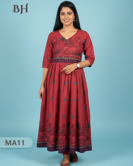 Gollabama Printed Cotton Frock for Women – Pink Dress | Bhavana Handlooms