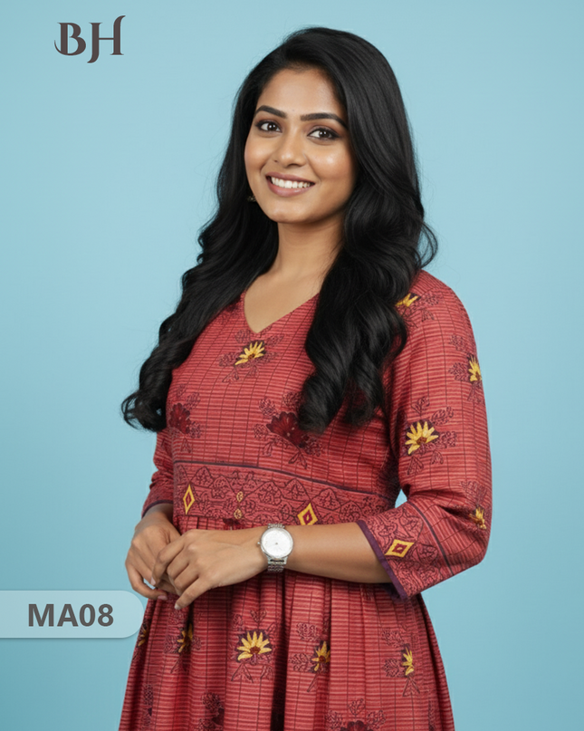 Pink Floral Printed Cotton Frock for Women – Casual Wear | Bhavana Handlooms