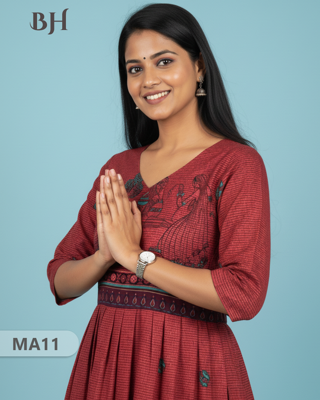 Gollabama Printed Cotton Frock for Women – Pink Dress | Bhavana Handlooms