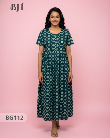 Cotton Frock Nighty with Knot & Pocket | Comfortable Free Size Nightwear