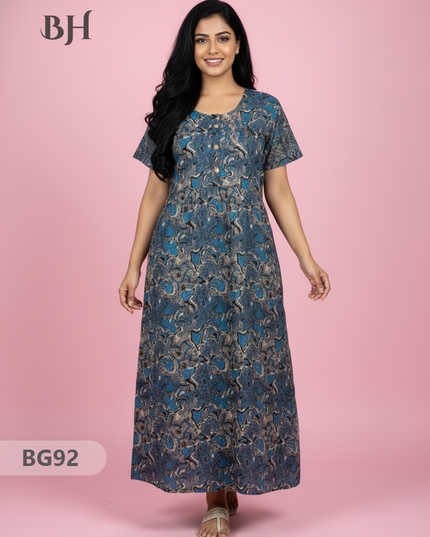 Cotton Frock Nighty with Knot & Pocket | Comfortable Free Size Nightwear