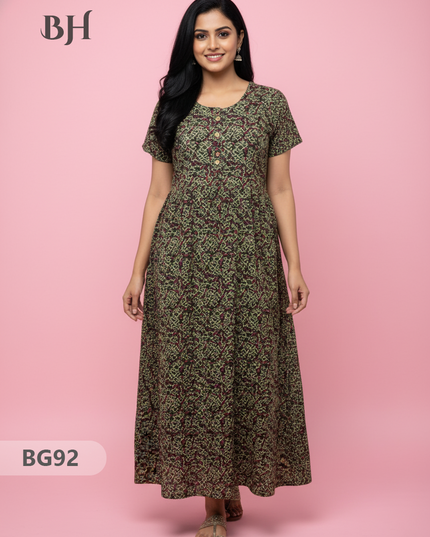 Cotton Frock Nighty with Knot & Pocket | Comfortable Free Size Nightwear