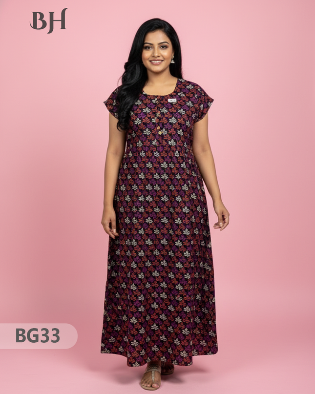 Cotton Frock Nighty with Knot & Pocket | Comfortable Free Size Nightwear