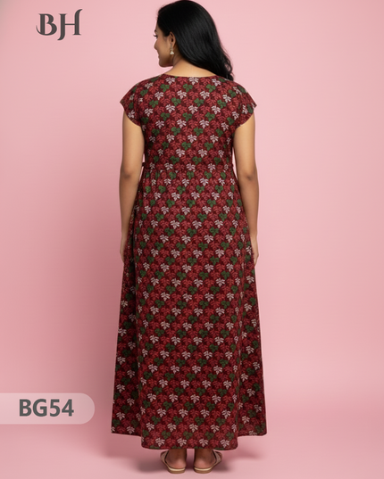 Cotton Frock Nighty with Knot & Pocket | Comfortable Free Size Nightwear