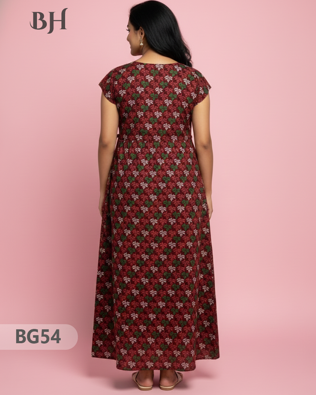 Cotton Frock Nighty with Knot & Pocket | Comfortable Free Size Nightwear