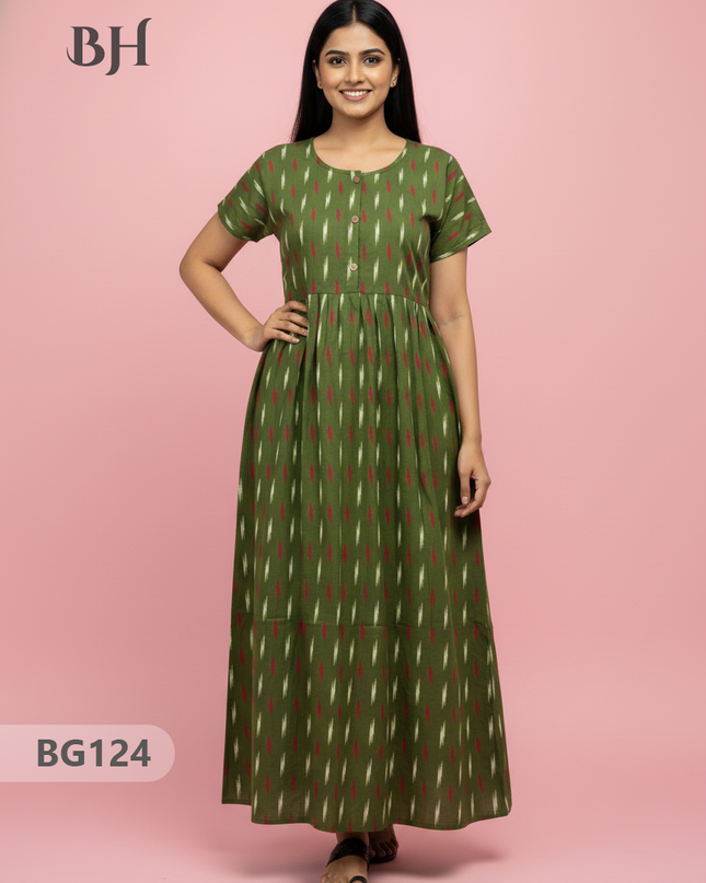 Cotton Frock Nighty with Knot & Pocket | Comfortable Free Size Nightwear