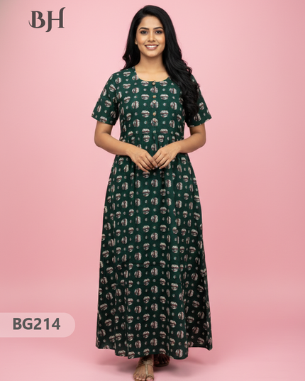 Cotton Frock Nighty with Knot & Pocket | Comfortable Free Size Nightwear