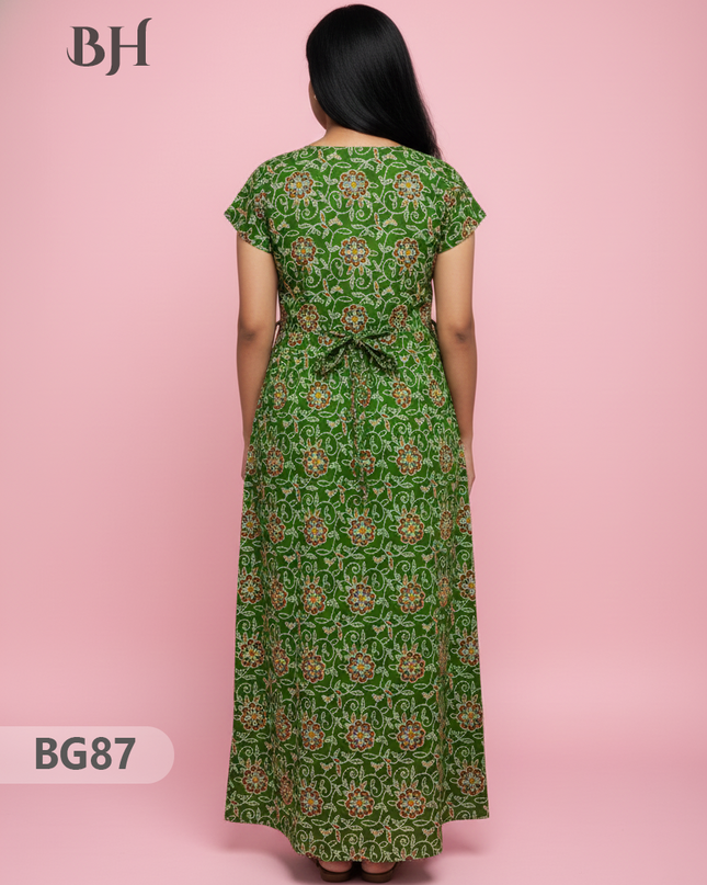 Cotton Frock Nighty with Knot & Pocket | Comfortable Free Size Nightwear