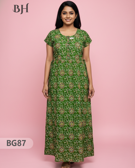 Cotton Frock Nighty with Knot & Pocket | Comfortable Free Size Nightwear