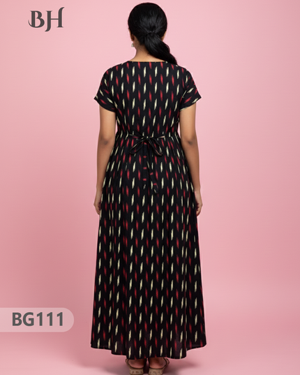 Cotton Frock Nighty with Knot & Pocket | Comfortable Free Size Nightwear