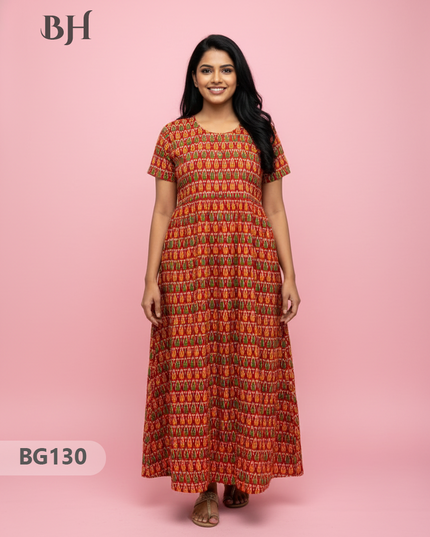 Cotton Frock Nighty with Knot & Pocket | Comfortable Free Size Nightwear