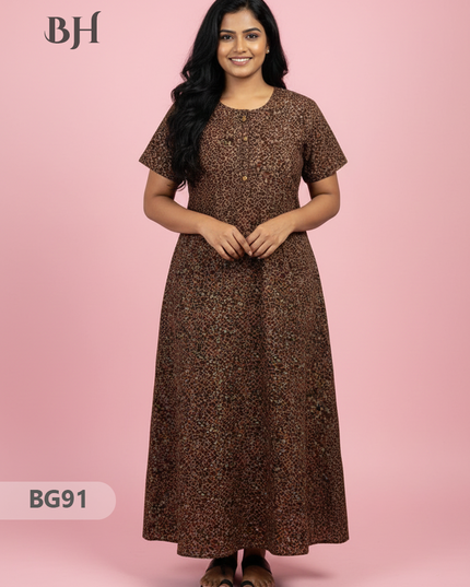 Cotton Frock Nighty with Knot & Pocket | Comfortable Free Size Nightwear