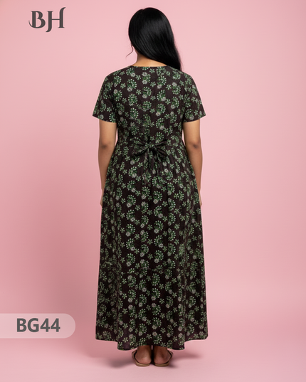 Cotton Frock Nighty with Knot & Pocket | Comfortable Free Size Nightwear