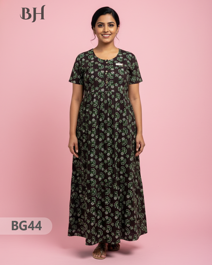 Cotton Frock Nighty with Knot & Pocket | Comfortable Free Size Nightwear